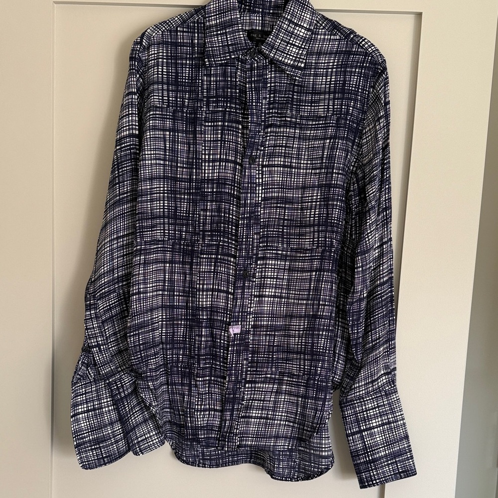 Rag & Bone Navy and Cream Silk Button Down shirt with French cuffs